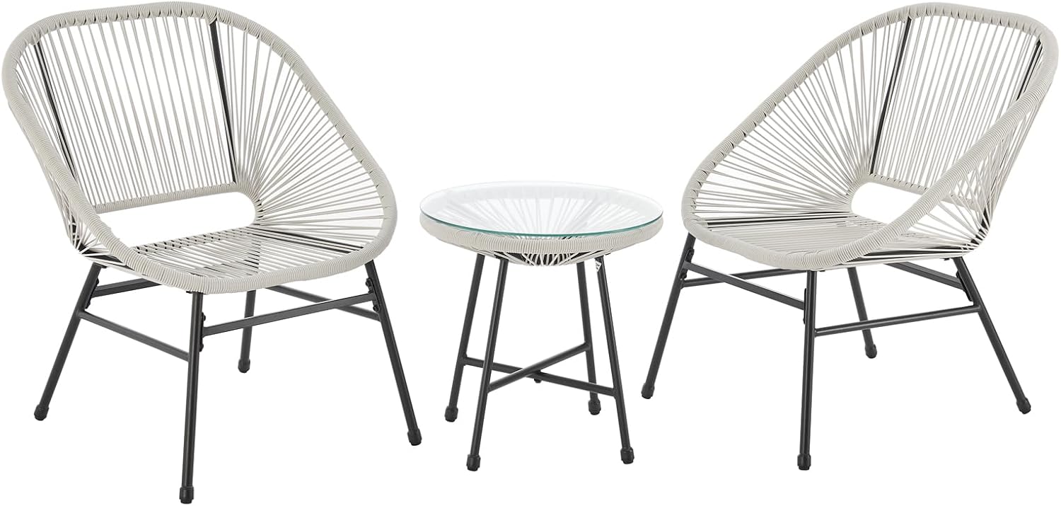 SVITA Tulum Balkon-Möbel 3-TLG. Garten-Möbel Set Balkonstühle mit Tisch Weiß