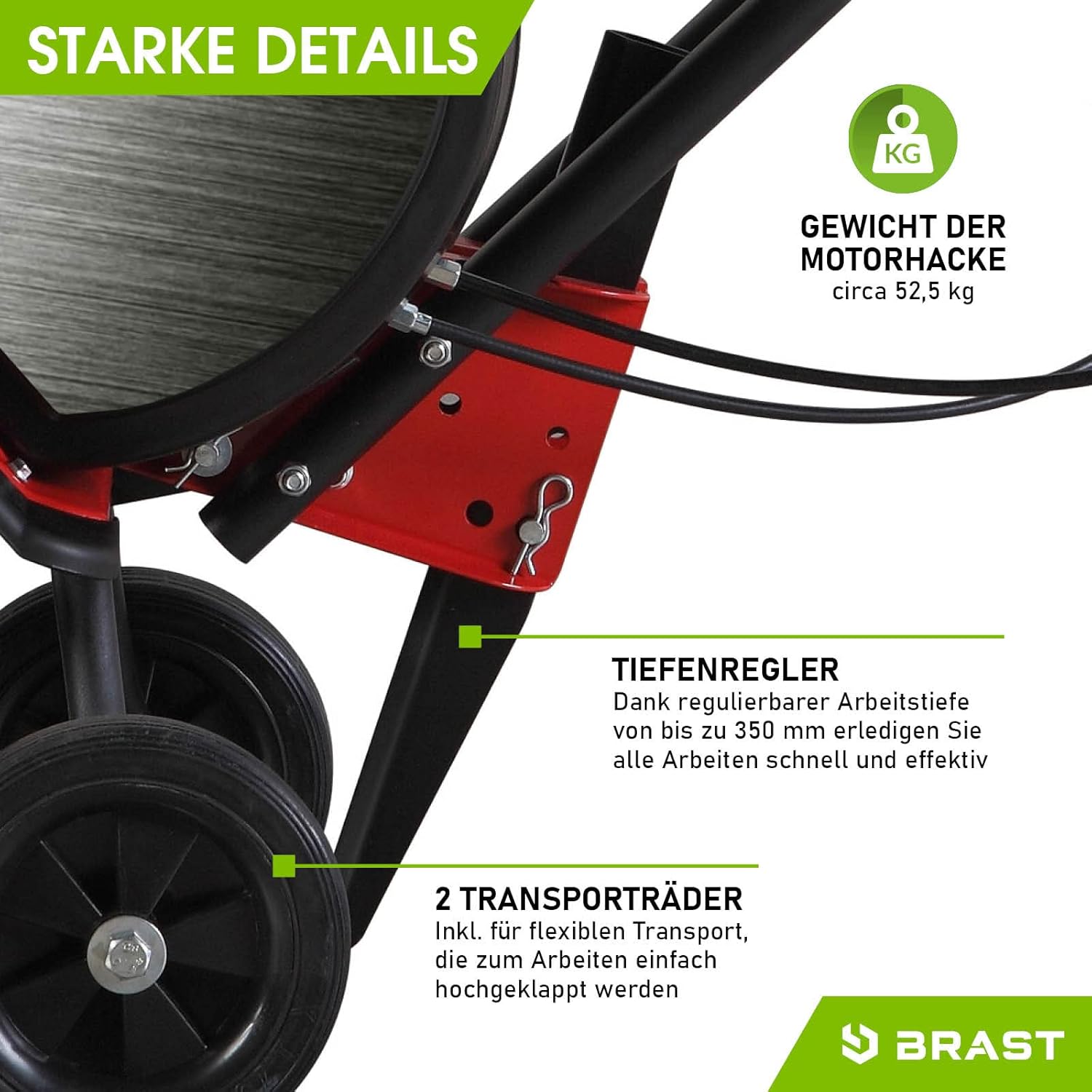 BRAST Motorhacke Gartenfräse Benzin | 1,9kW(2,6PS)-5,15kW(7PS) | 25-85cm Arbeitsbreite | 6 Modelle | Stahlrahmen Transportrad & kabellos | für kleine bis sehr große Grundstücke | BRB-AF-6000