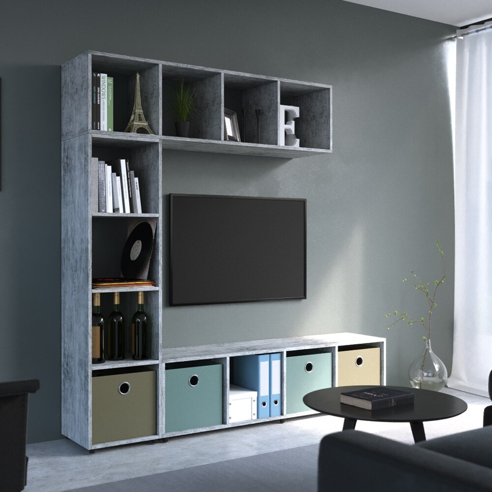 VICCO Raumteiler LUDUS 4 Fächer Grau Beton - Standregal Sideboard Bücherregal