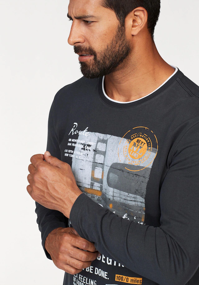 Man's World Langarmshirt »neue Farbe!« Langarm,  bedruckt,  Rundhalsausschnitt,  aus 100% Baumwolle