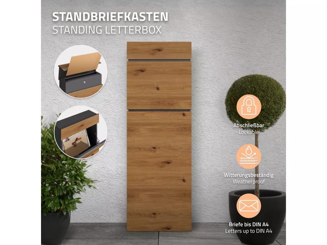 Boîte aux lettres sur pied acier brun aspect bois 39,5x14,1x115 cm boîte postale