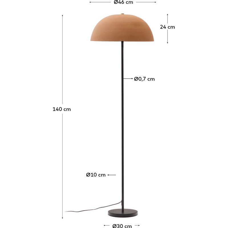 Lampadaire Nibla en métal noir et abat-jour avec effet terre cuite