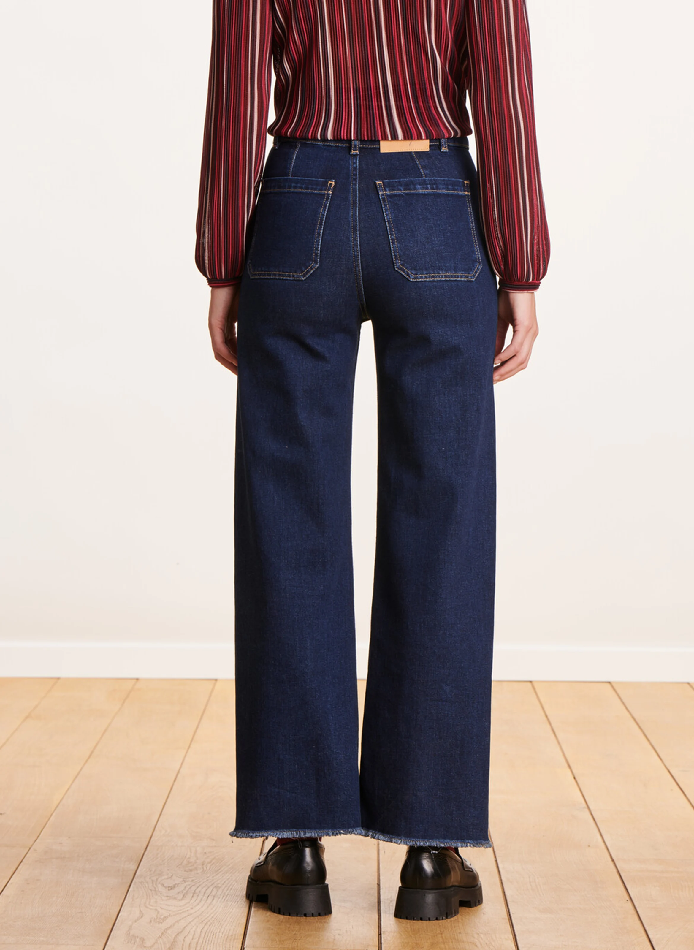 Jean droit taille haute en coton biologique mélangé | Bleu