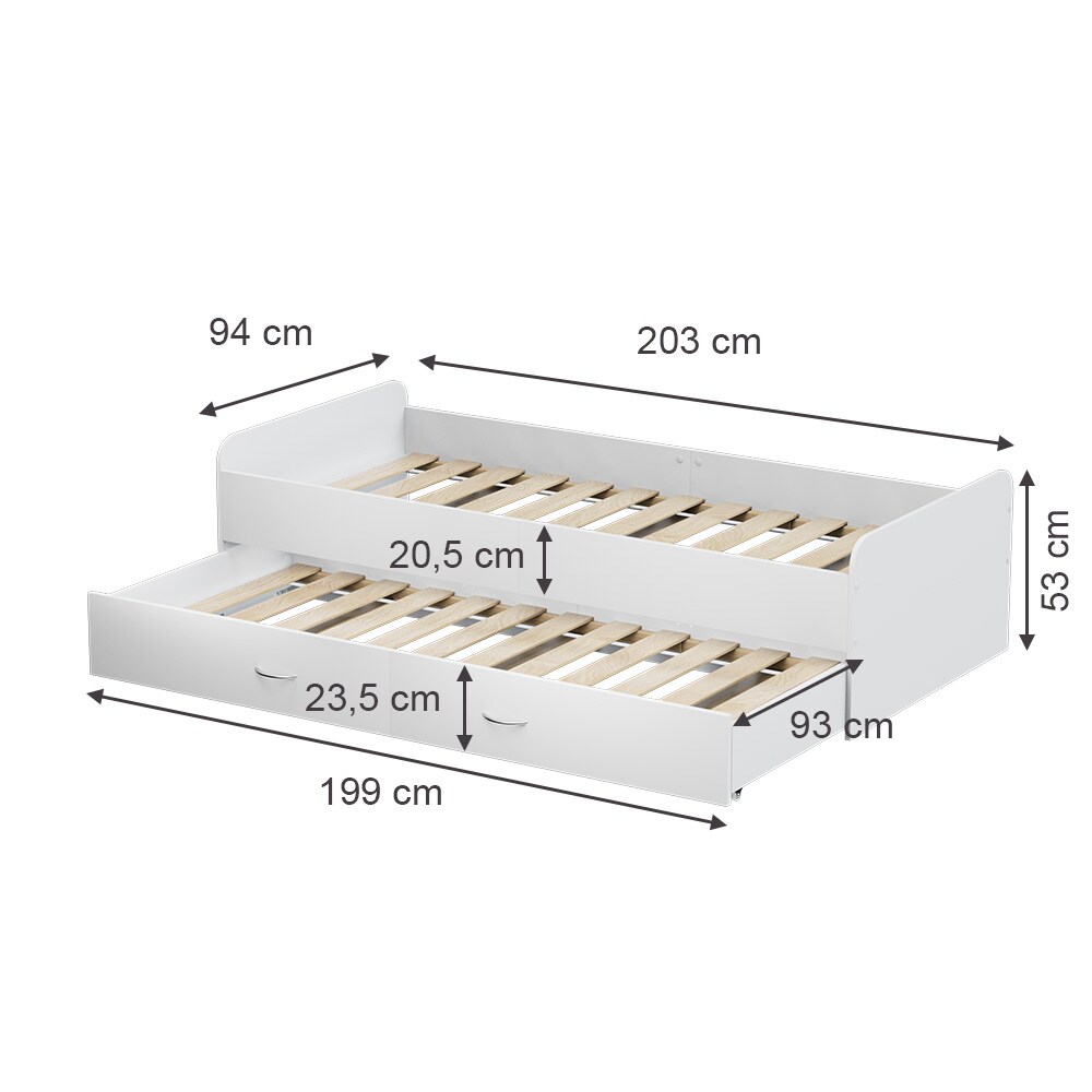 Oskar-Store Kojenbett Jasper 200 x 90 cm Weiß, mit Lattenrost, Funktionsbett, Gäste