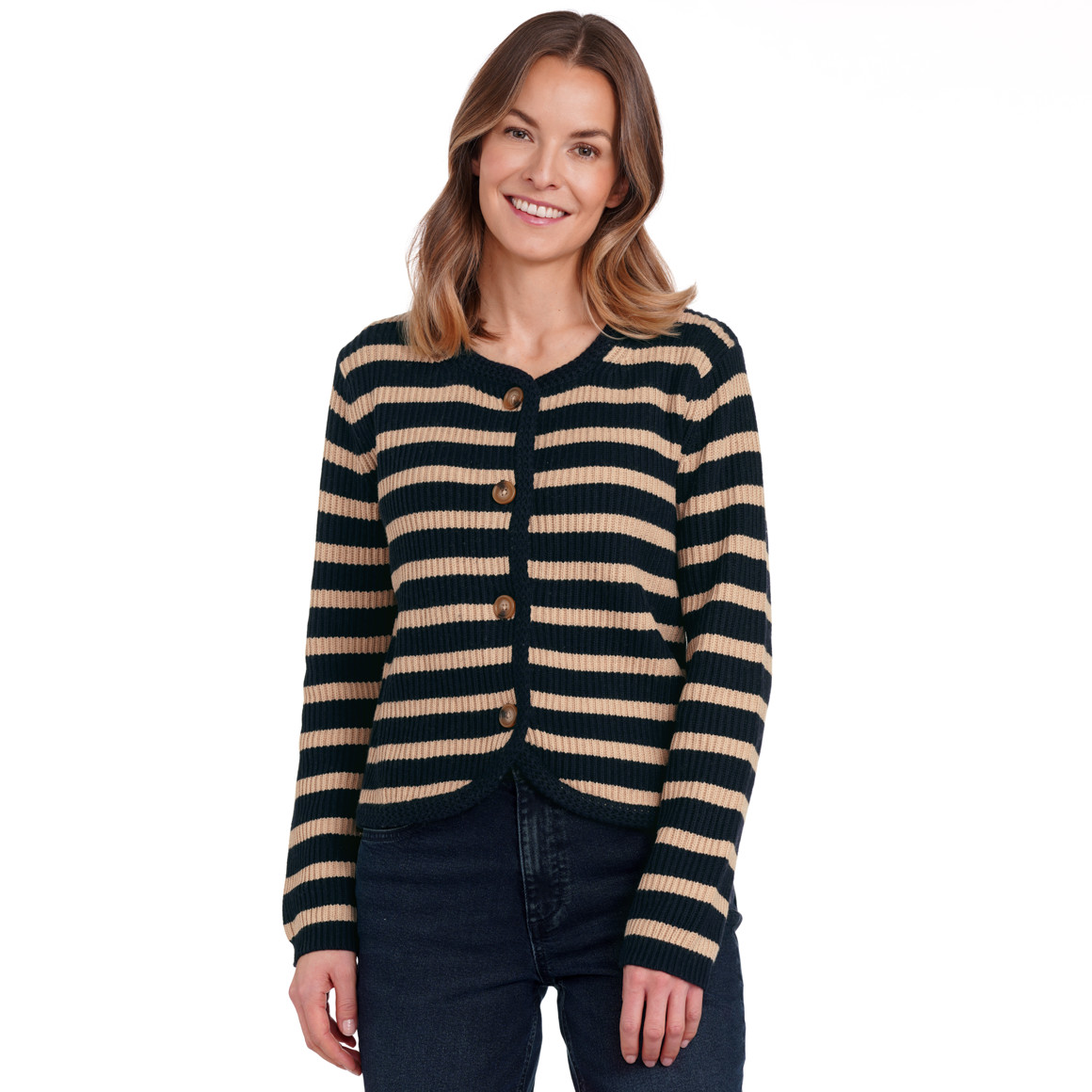 Gina Benotti Damen Strickjacke mit Woll-Anteil dunkelblau / beige