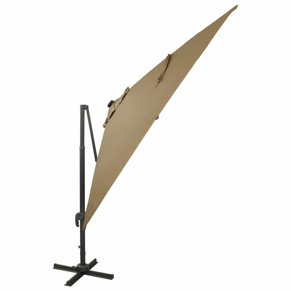 Parasol meuble de jardin déporté avec mât et lumières led 300 cm taupe