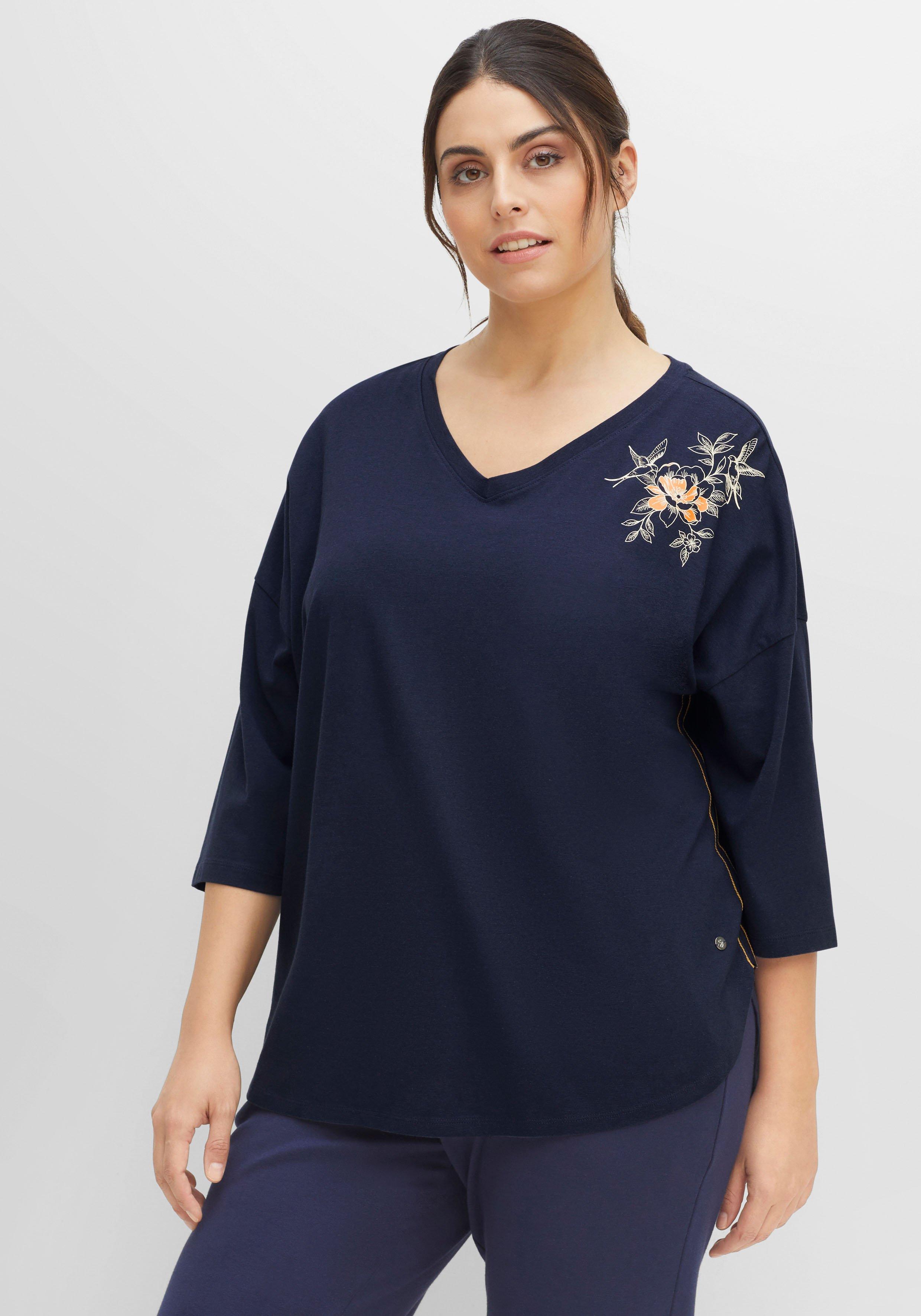 Relaxshirt mit Blumendruck und 3/4-Ärmeln