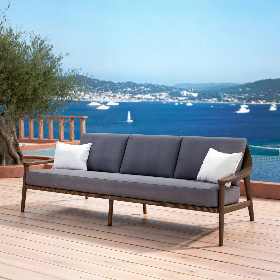 Canapé de jardin en bois teck 3 places Cap Ferrat Gris
