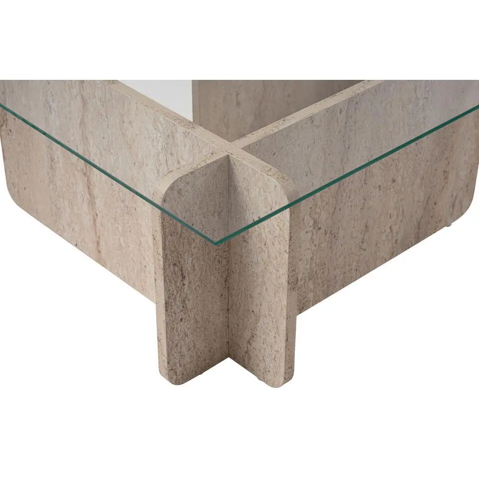 Salontafel Glas/Travertinlook - 105x65x30cm - Flavio