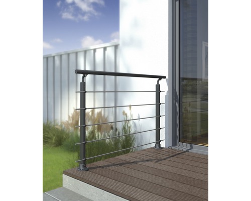 Pertura Melia complete leuningset, antraciet aluminium met vijf roestvrijstalen staven voor vloermontage, breedte: 1,50 m