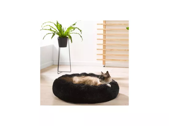 Coussin rond en fausse fourrure pour animaux - Gris anthracite - D 75 x H 24 cm