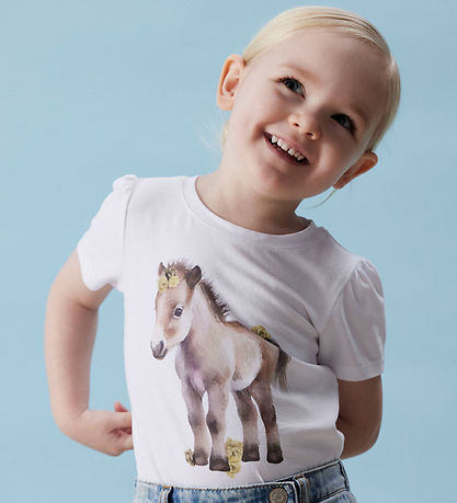 Name It T-Shirt - NmfHani - Bright White m. Pferd