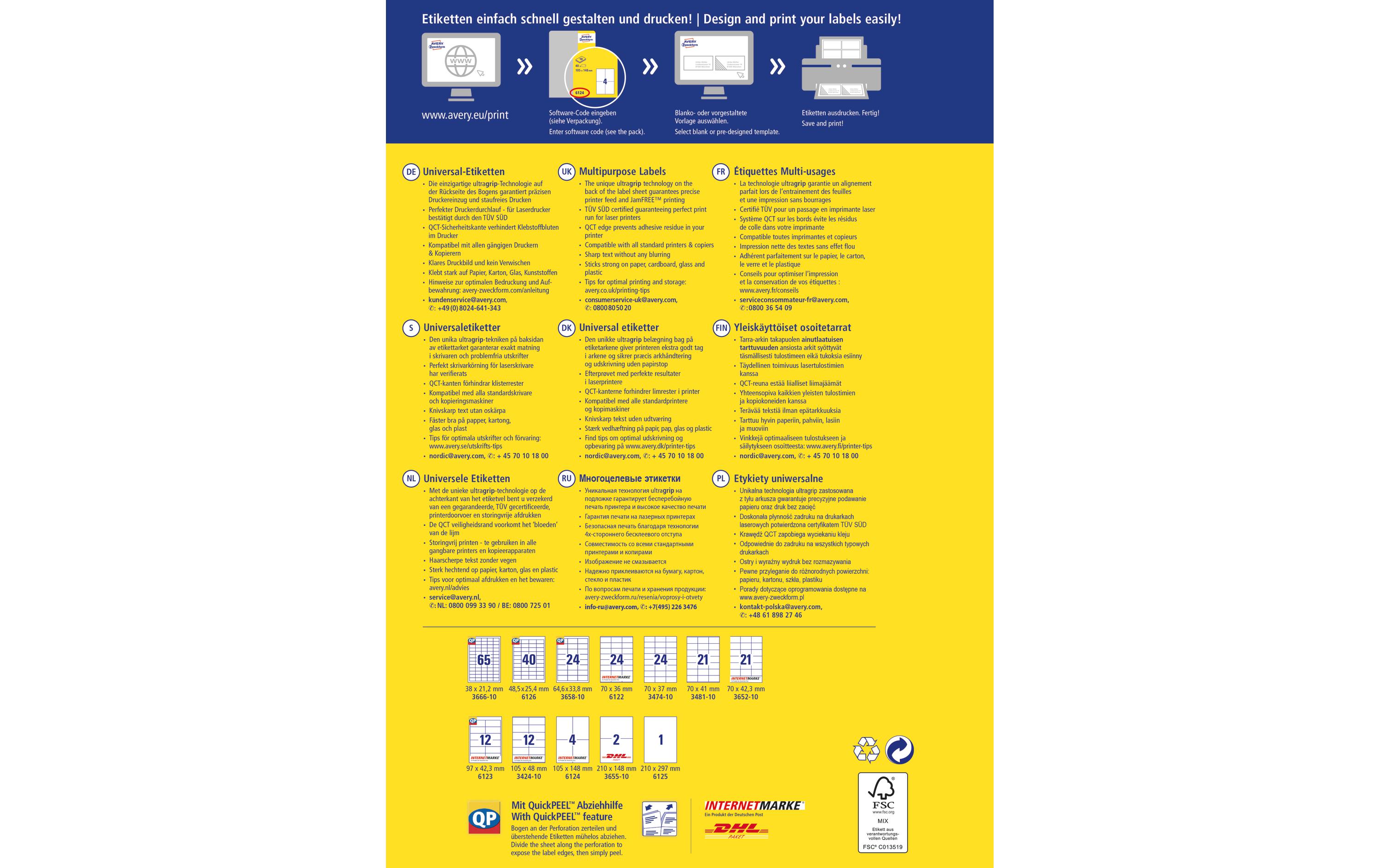 Universal-Etiketten 6124 105 x 148 mm, 10 BlattWeisse Aufkleber, permanent haftend