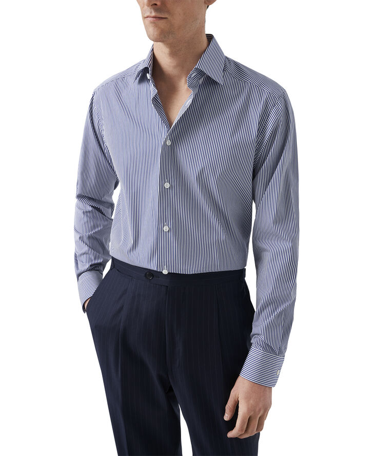 ETON Slim Fit Dark Blue Bengal Striped Elevated Poplin Shirt Mørkeblå