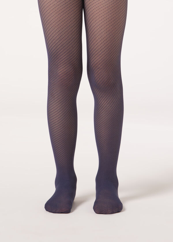 Meia-calça arrastão infantil com estampa Hatch, 50 denier.