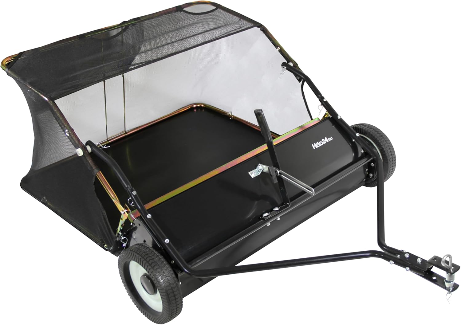 Rasenkehrmaschine, Kehrmaschine für Rasentraktor, Rasenkehrer für Aufsitzmäher, Laubsammler mit Anhängerkupplung, Schwarz, Kehrbreite 106 cm (M - 106 cm)