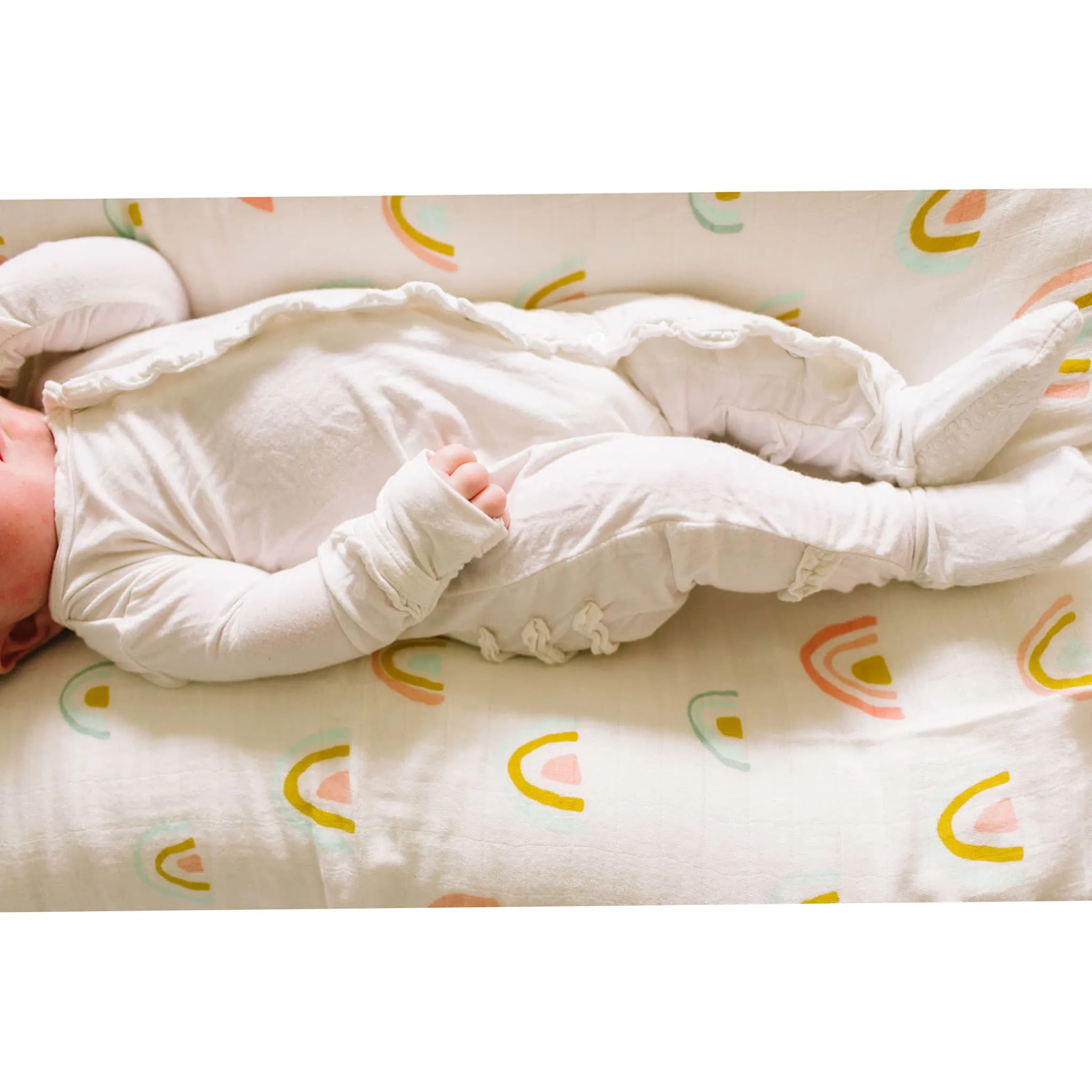 Loulou Lollipop Drap Contour pour Lit de Bébé - Mousseline Bambou Arc en Ciel Rose
