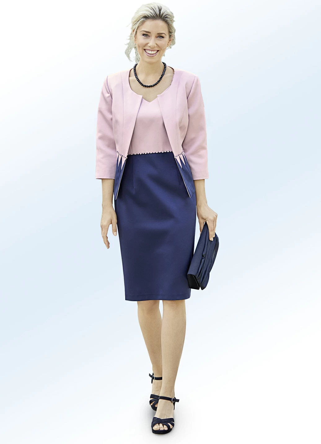 Kleid mit Bolero und Perlen- sowie Strasssteinzier