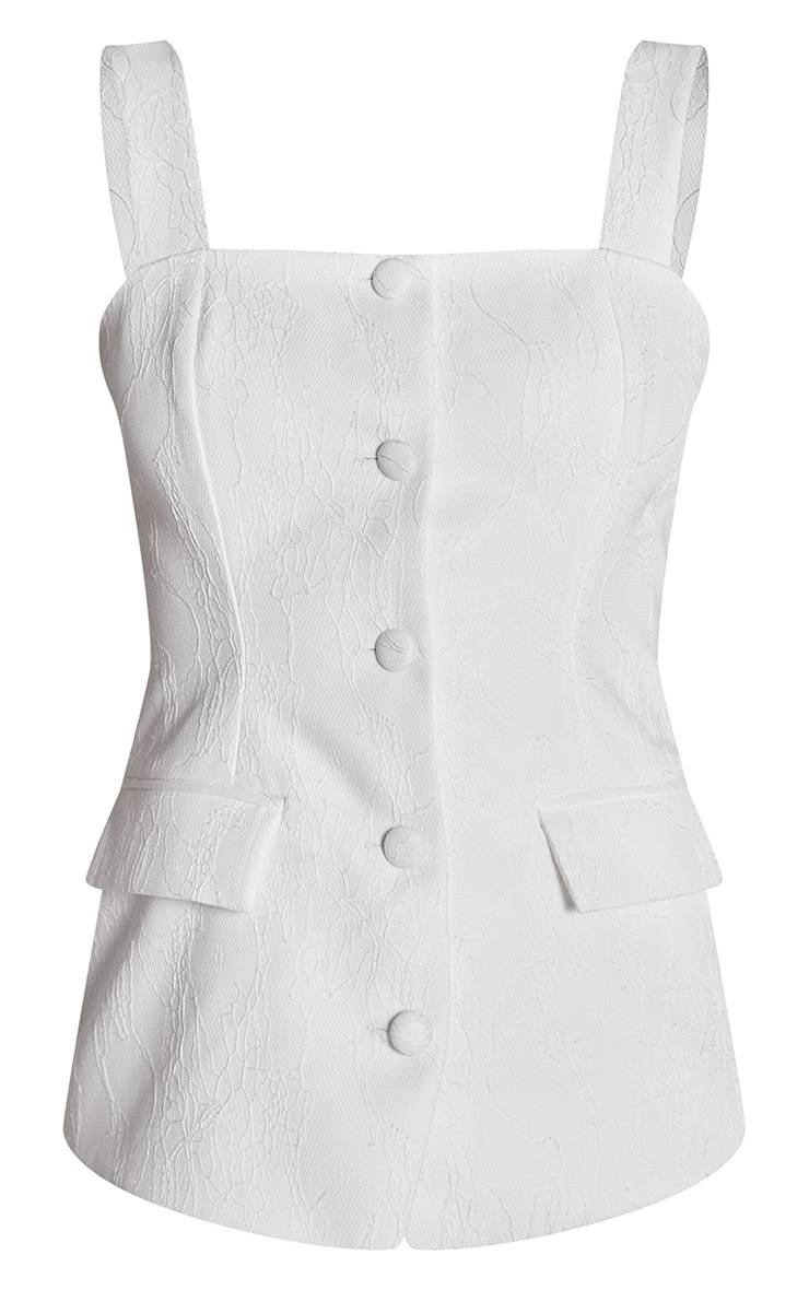 Blanc Gilet Corset Premium En Dentelle Avec Détails Boutonnés