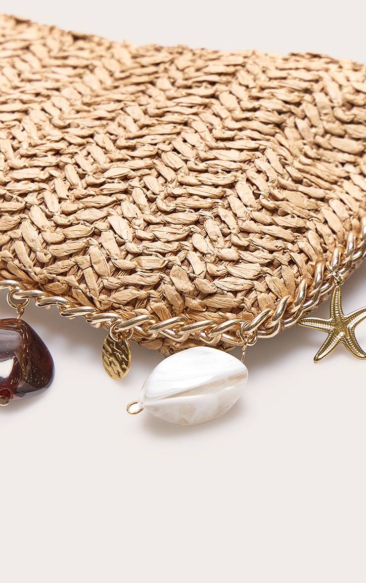 Doré Sac À Bandoulière Fin En Raphia Avec Breloque