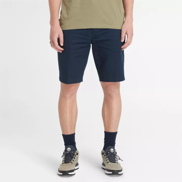 Short chino en sergé extensible pour homme en bleu marine