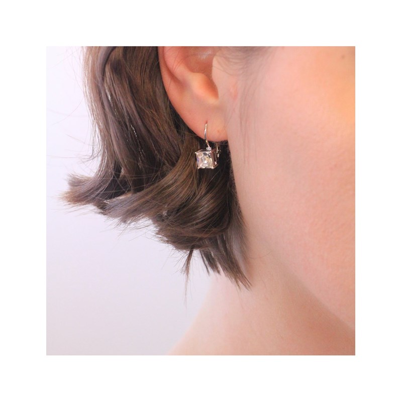 Boucles d'oreilles Square - Argenté et Cristal