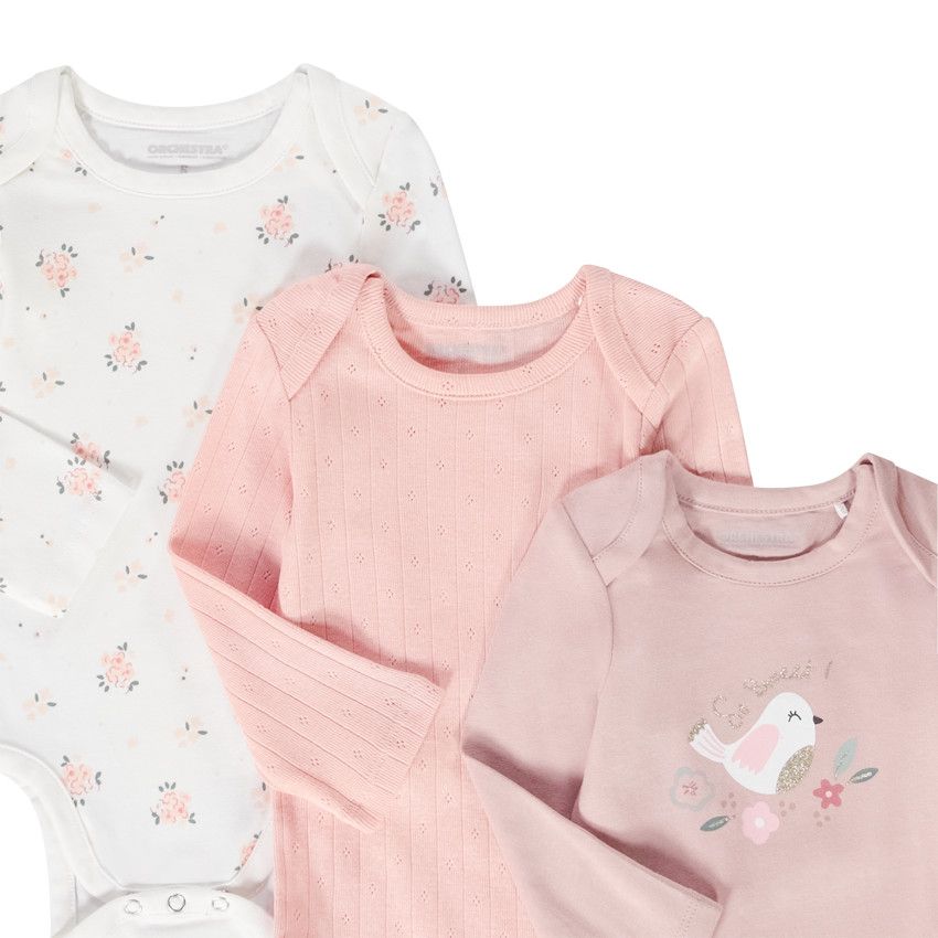 Lot de 7 bodies en jersey et rib pointelle pour bébé fille - Ecru