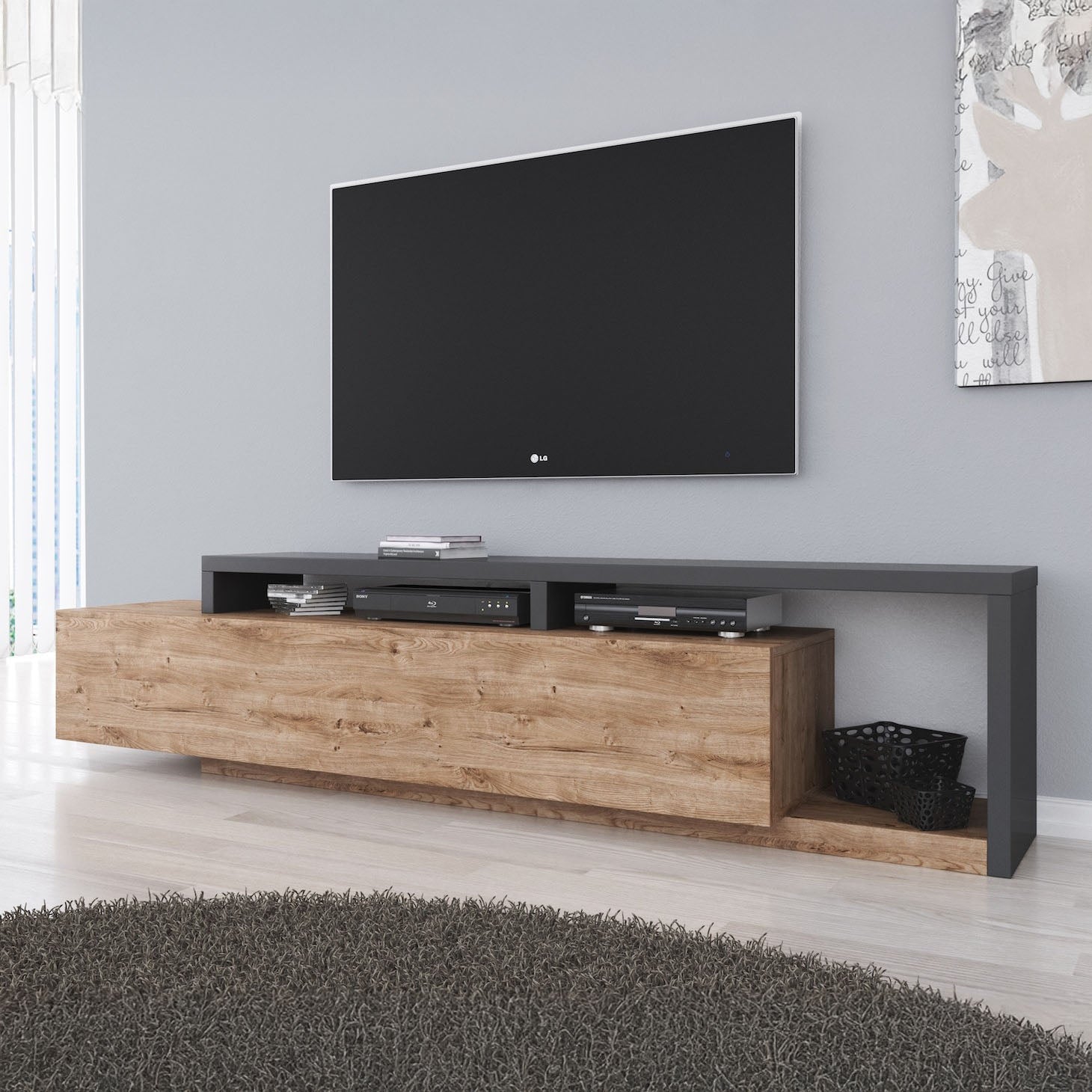 Bello - TV-Meubel met lade - Eiken/antraciet - 219x45x52 cm