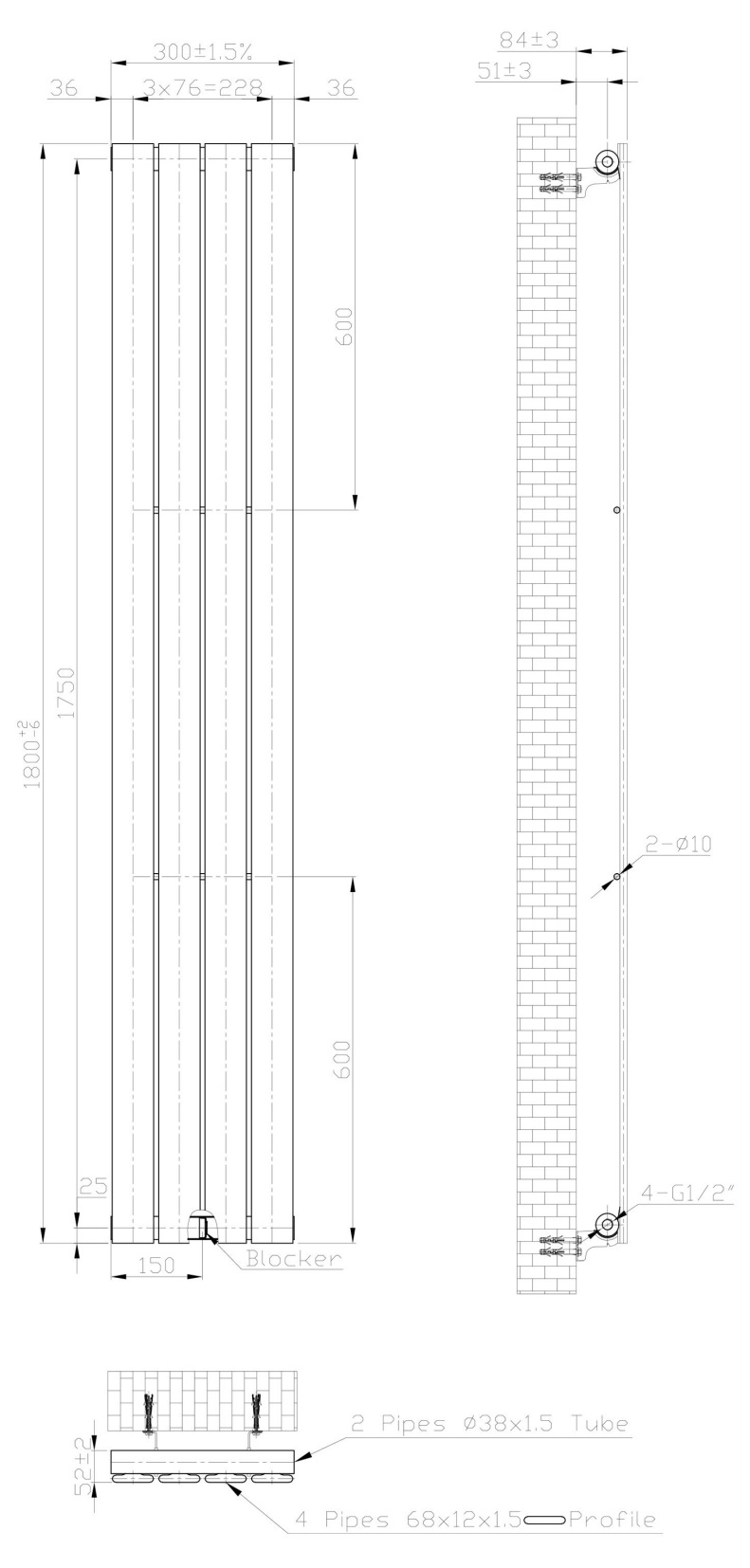 Eastbrook Warrington paneelradiator type 10 30x180cm 705W antraciet