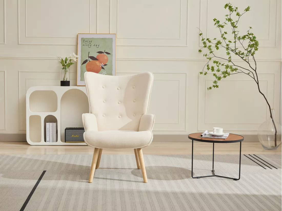 Fauteuil en tissu beige VATELY