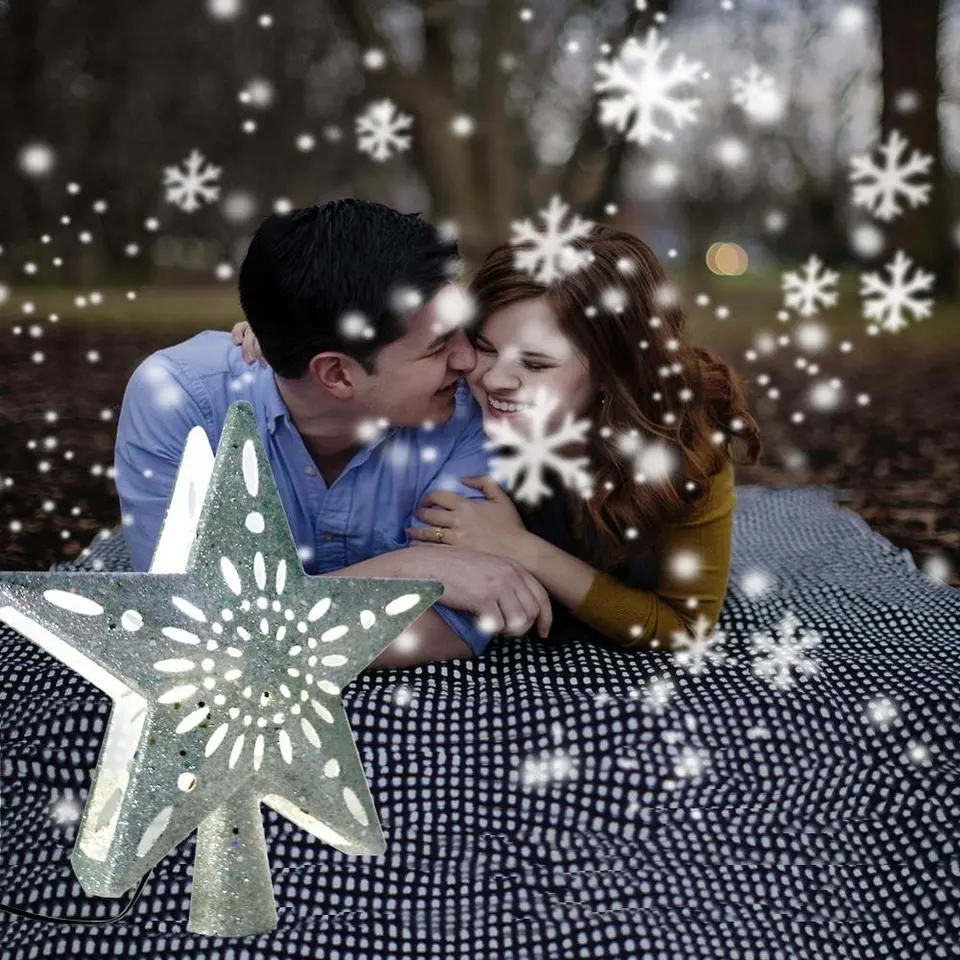 (24x25cm) LED Stern Christbaum Schmuck Weihnachsbaumspitze Christmas Deko Projektor - Silber