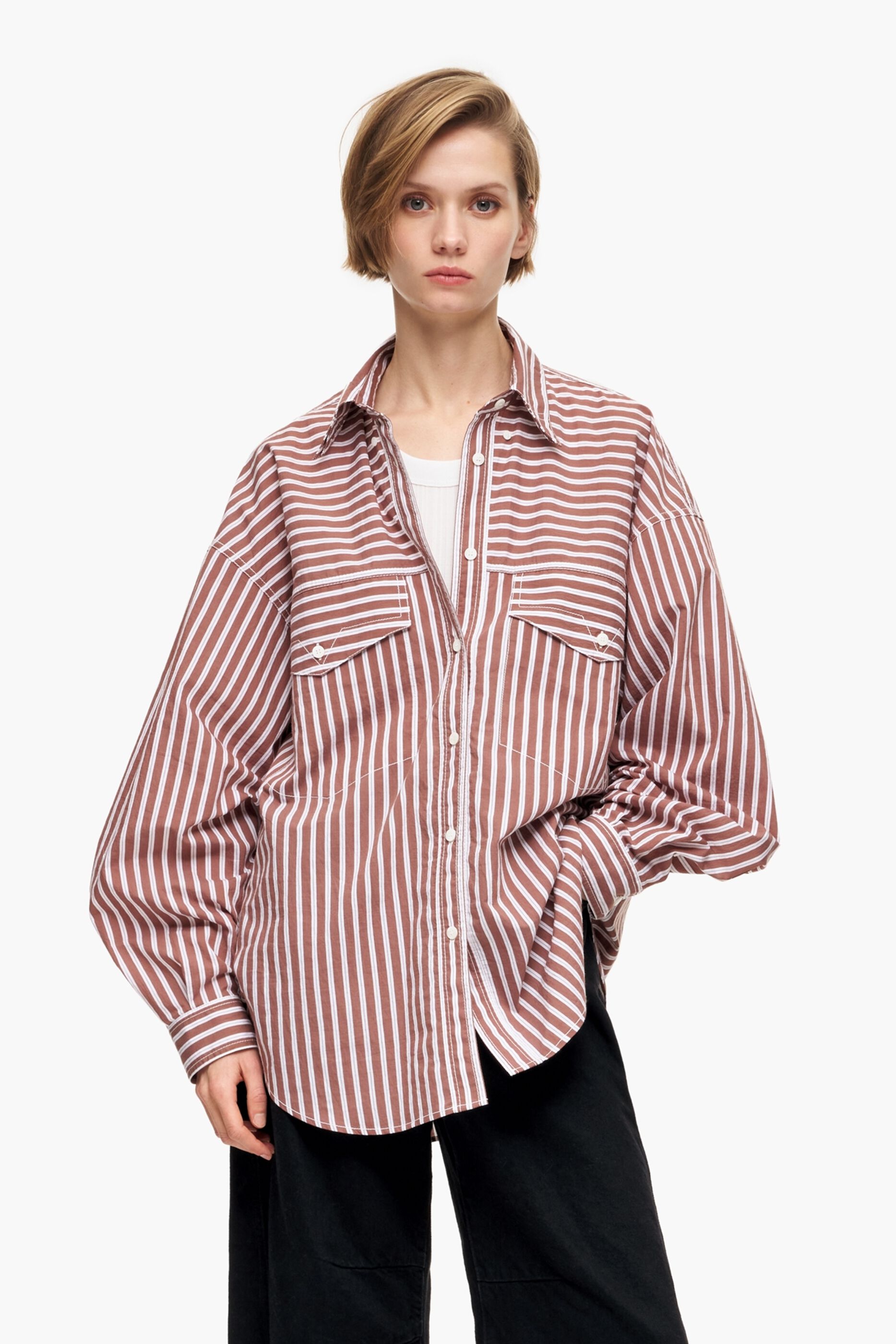 Camisa de popeline marrom oversized