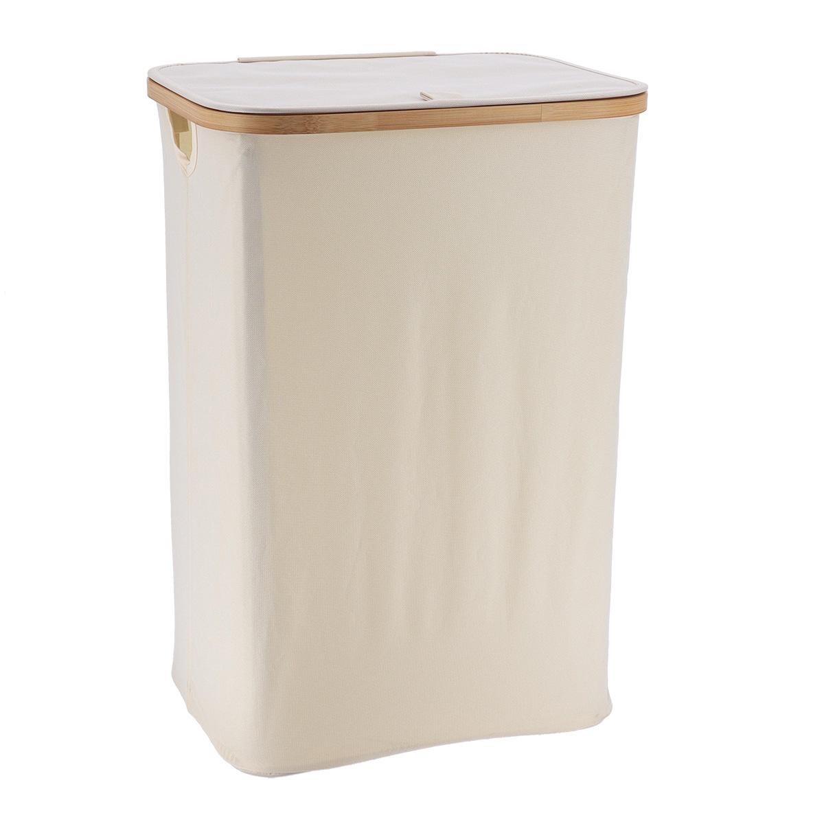 PANIERE A LINGE RECTANGLE PLIABLE COUVERCLE NATUREL BAMBOU