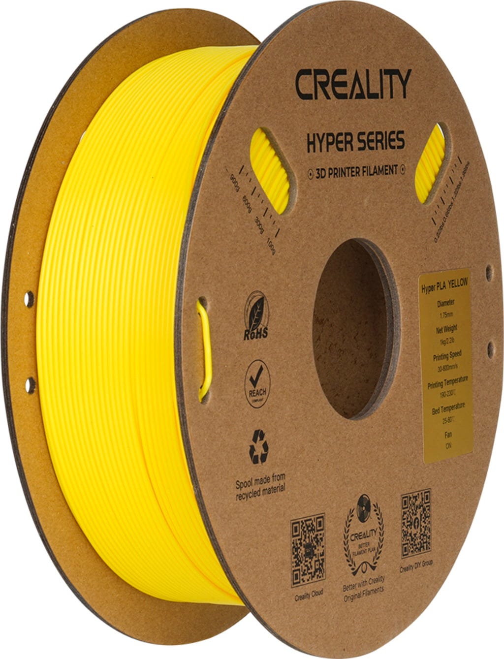 Creality  Hyper PLA Yellow, 1,75 mm / 1000 g    High Speed PLA-Filament für 10x schnelleres Drucken