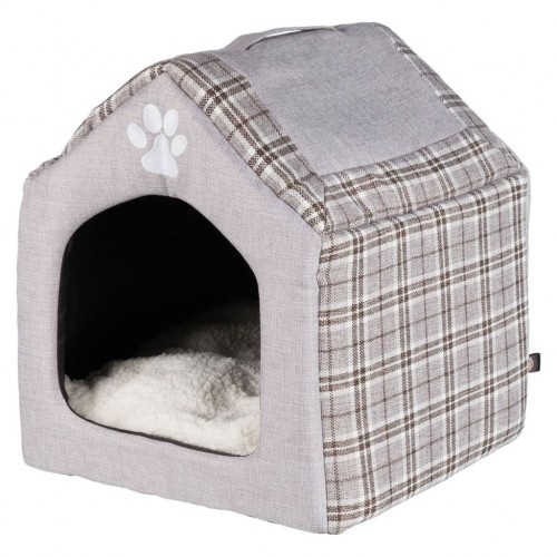 Cama cinza para animais de estimação com design de casinha