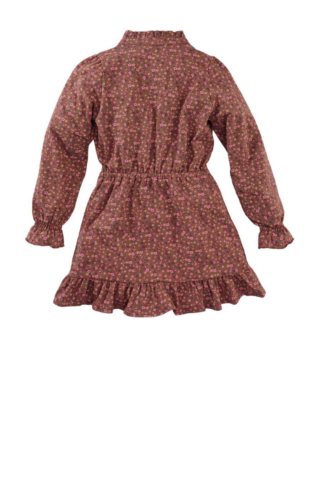 Z8 jurk Lianne met bloemenprint en ruches bruin/roze
