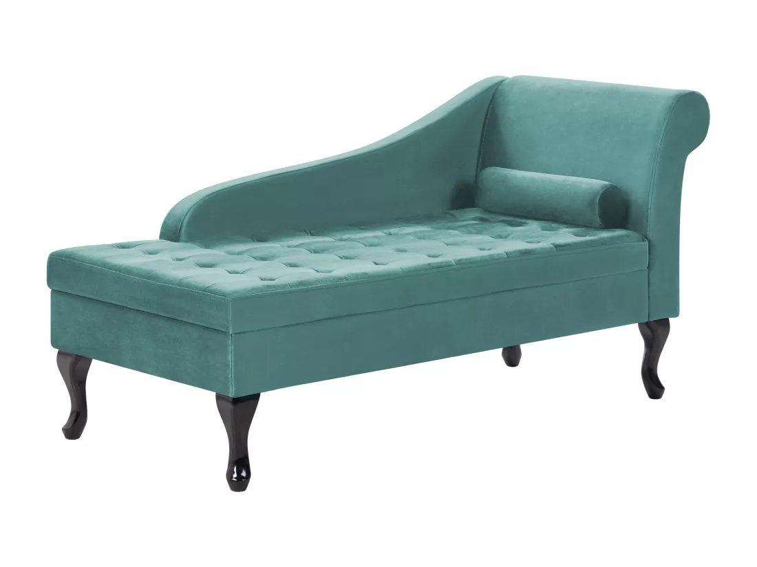 Chaise longue côté droit en velours bleu paon avec rangement PESSAC