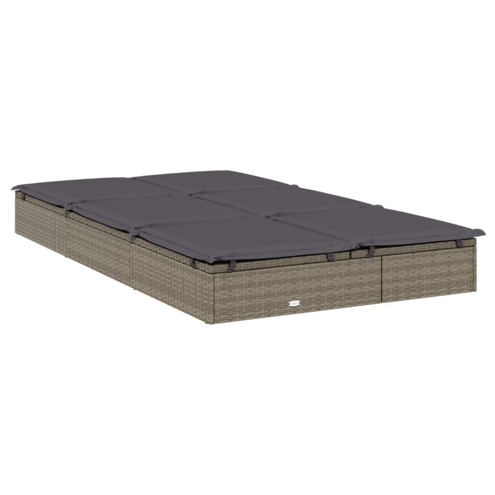 Transat chaise longue bain de soleil lit de jardin terrasse meuble d'extérieur à 2 places avec coussins gris résine tressée 0