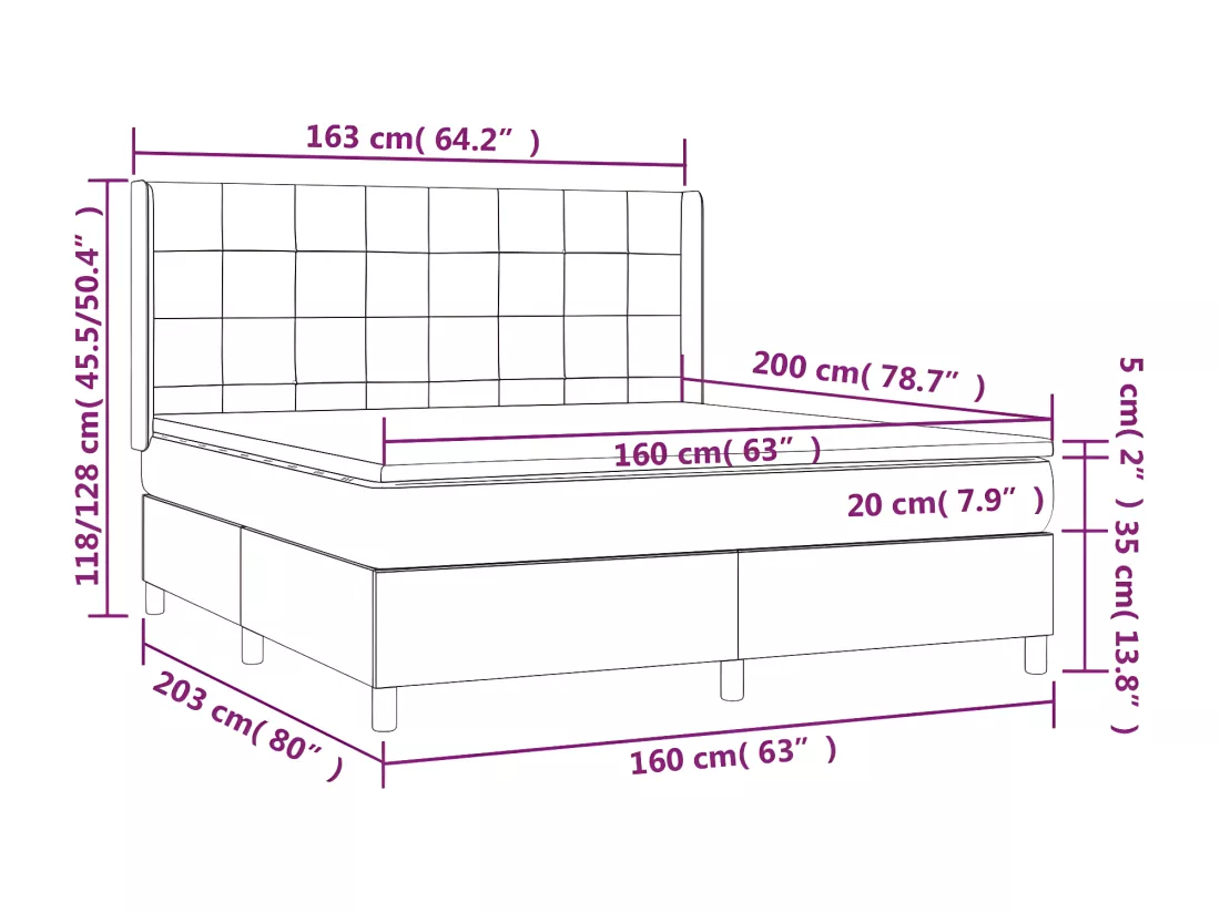 Sommier tapissier avec matelas et LED Noir 160x200 cm Tissu