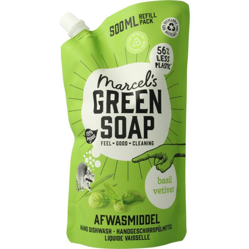 Marcels Green Soap Afwasmiddel basilicum & vertivert gras navulling 500ML
