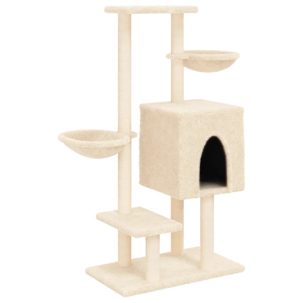 Arranhador para gatos vidaXL com postes de sisal, cor creme, 117 cm
