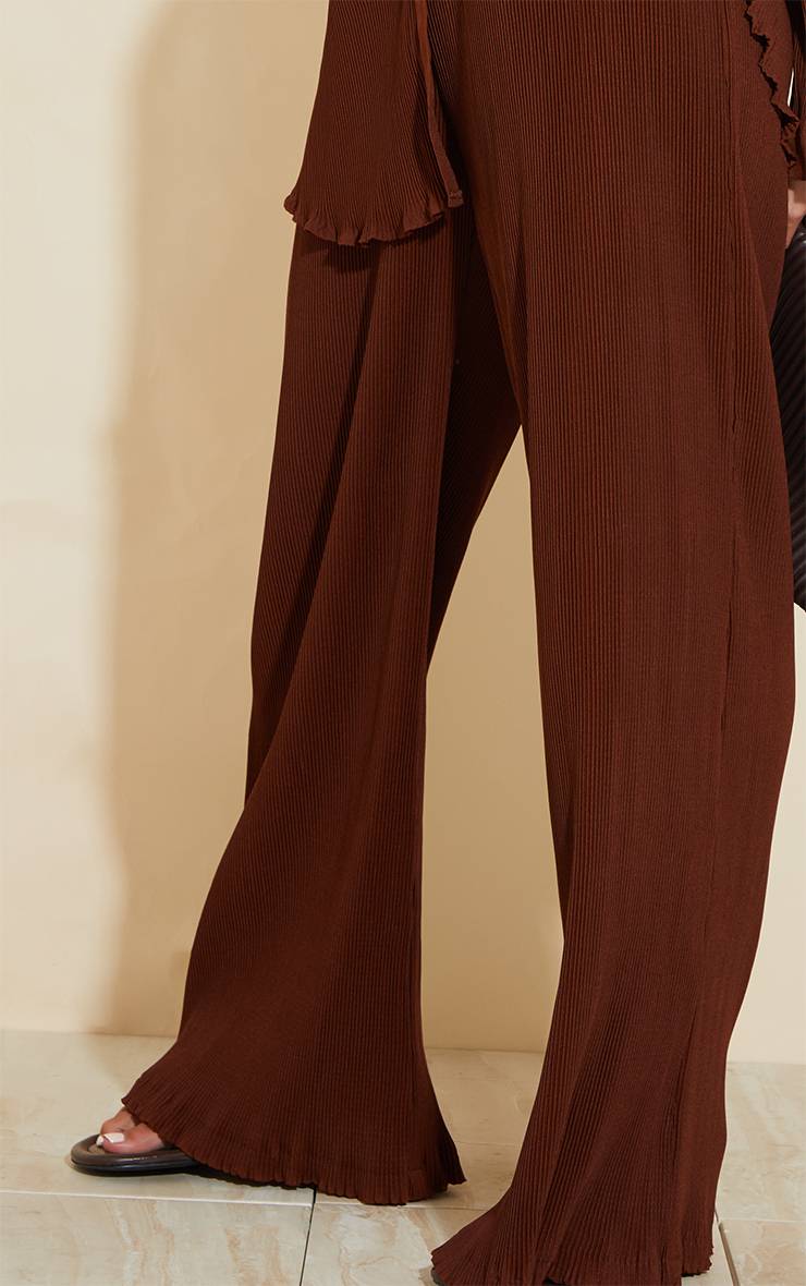 Chocolate Brown Pantalon Plissé Taille Haute Jambe Large Ensemble Coordonné