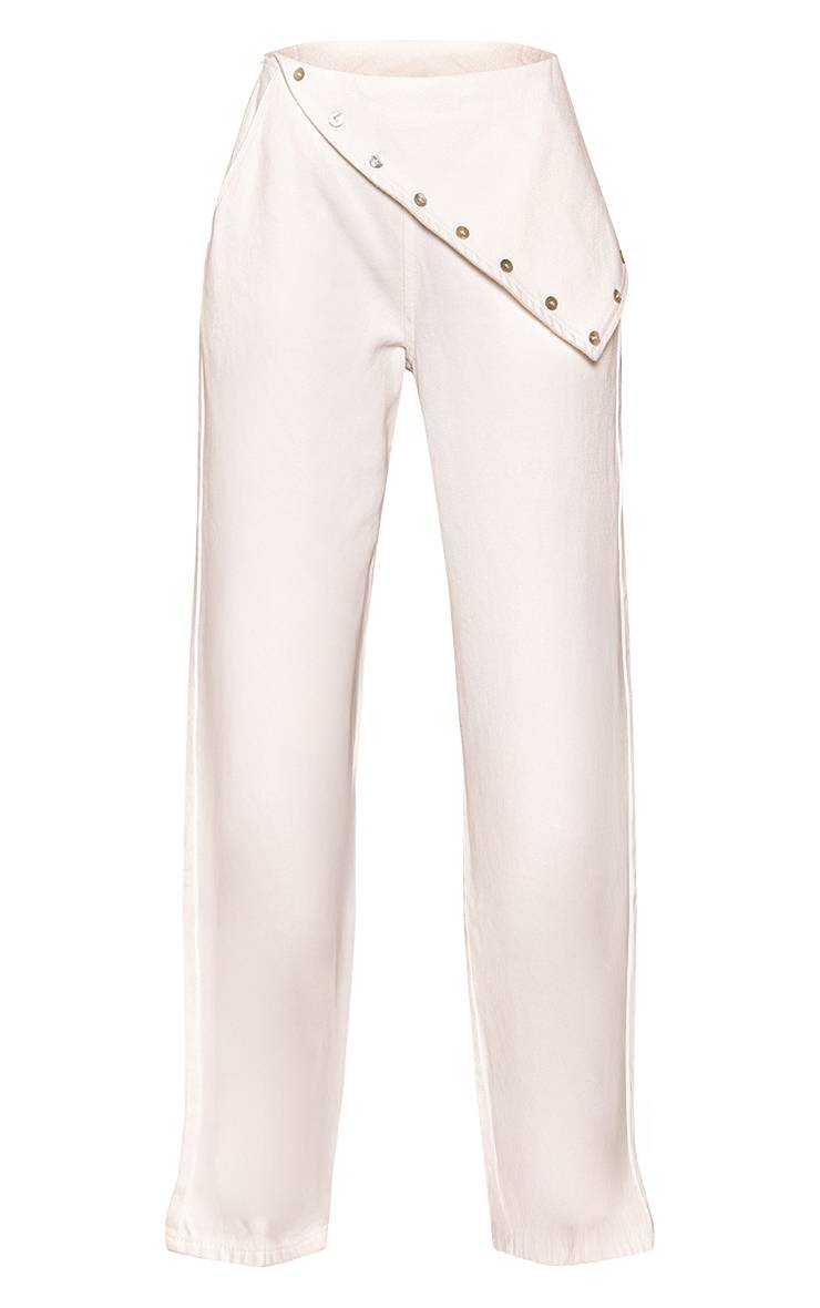 Blanc Jean À Panneau Asymétrique Avec Boutons Nacrés Pour Grande Taille