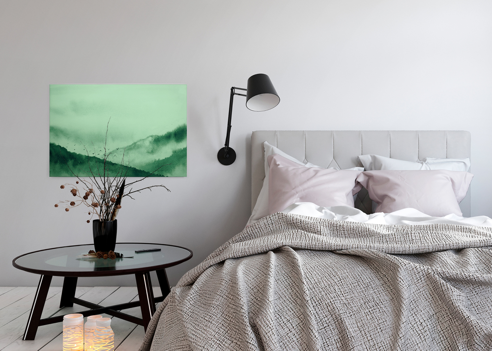 Leinwandbild NEBEL - grün-weiß - 90x60 cm
