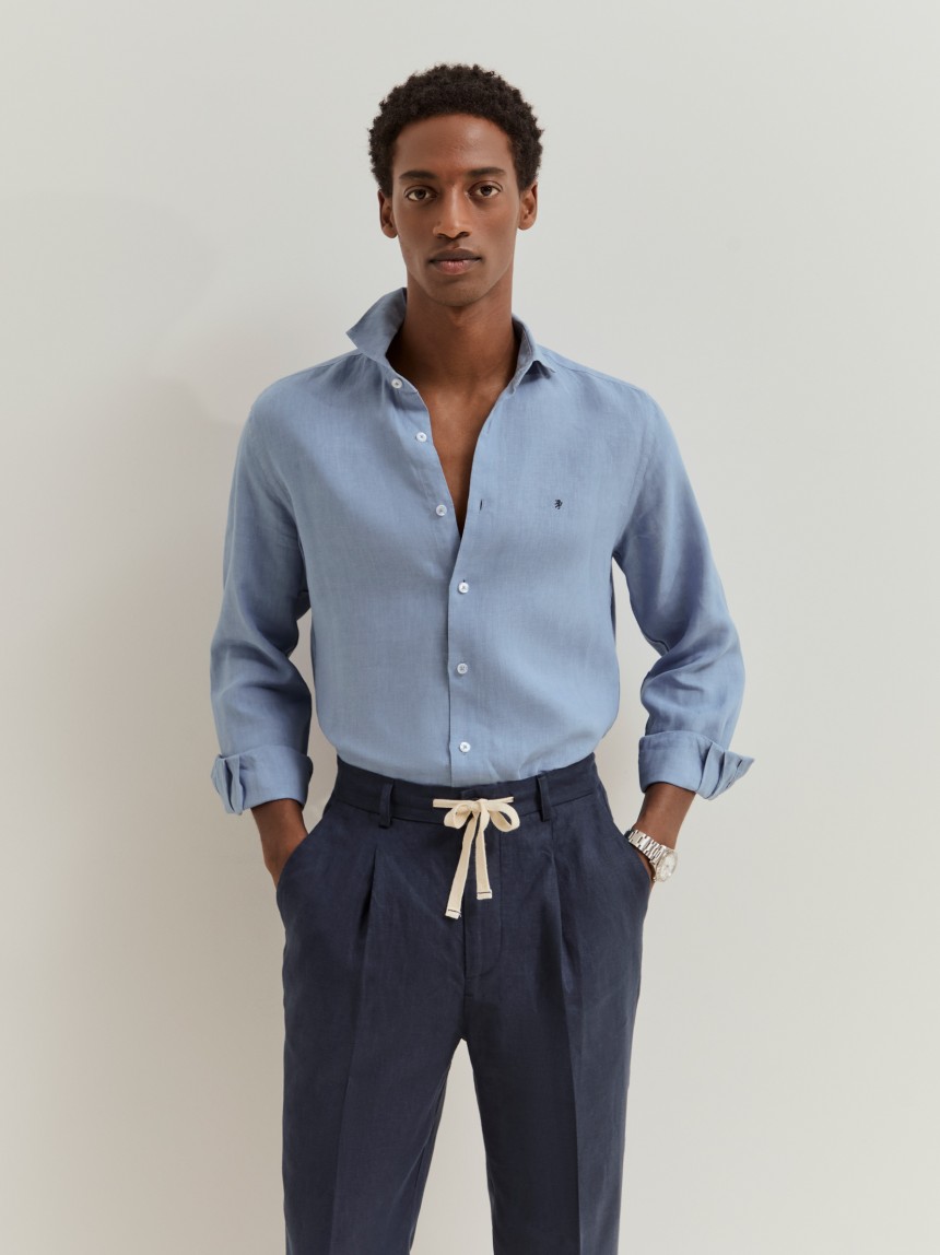 Calças chino regular fit em linho