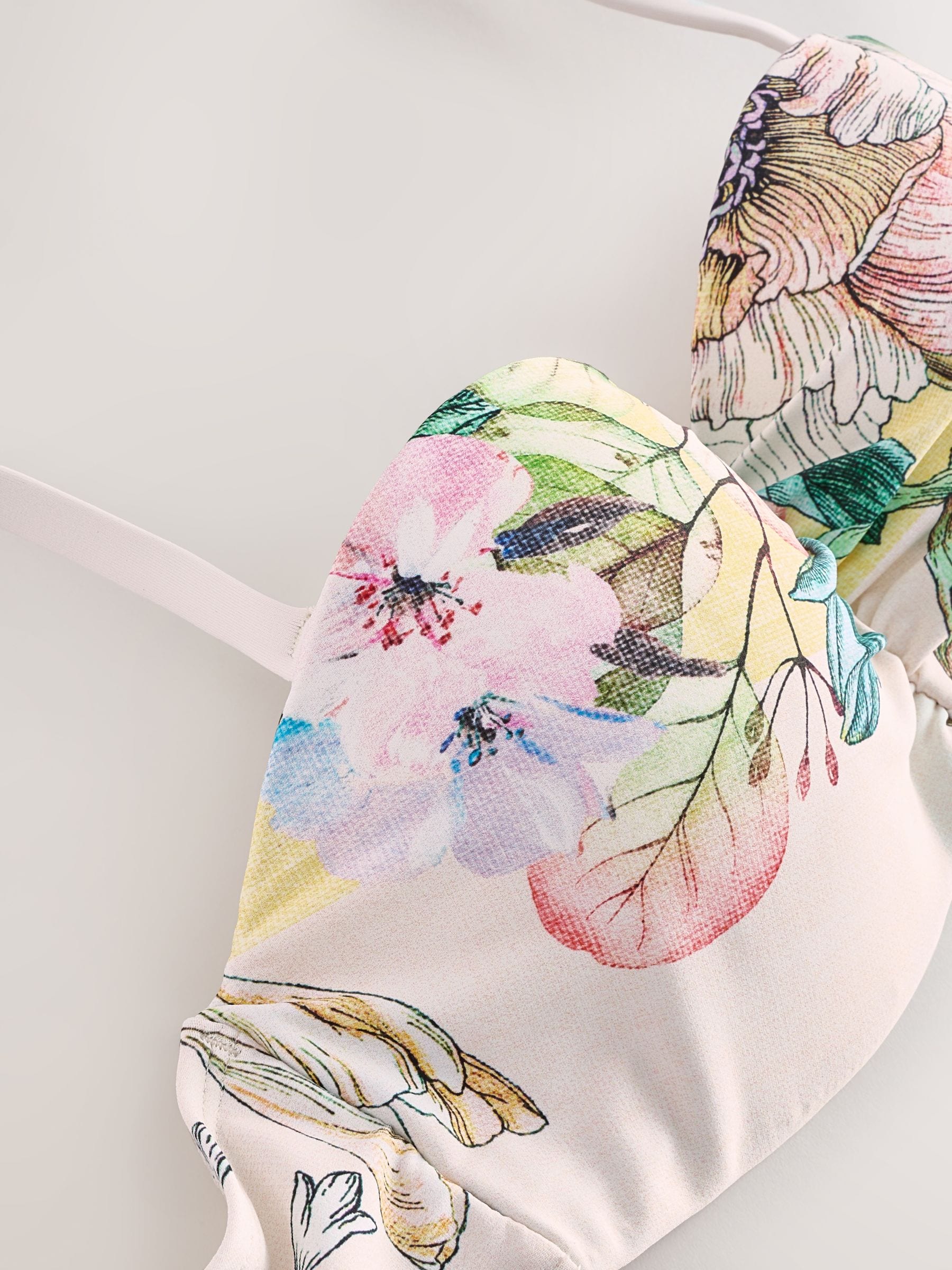 Crème/Lila/Geel Bloemenprint - Bandeaubikinitop met beugel