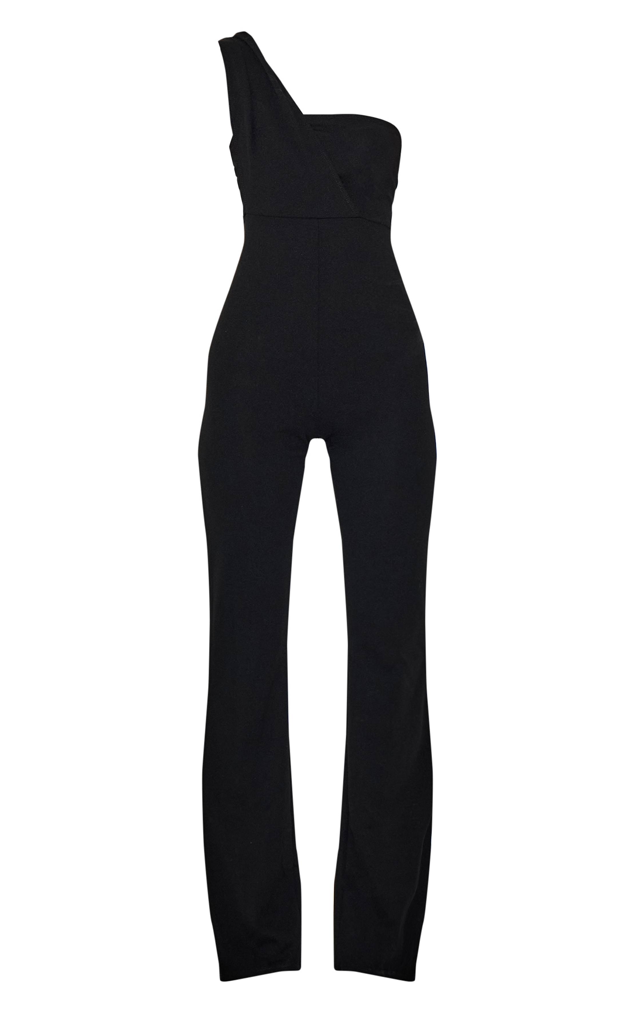 Noir Combinaison Asymétrique À Une Épaule Avec Détails Drapés