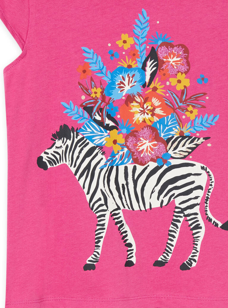T-shirt grenadine à motifs zèbre et fleurs