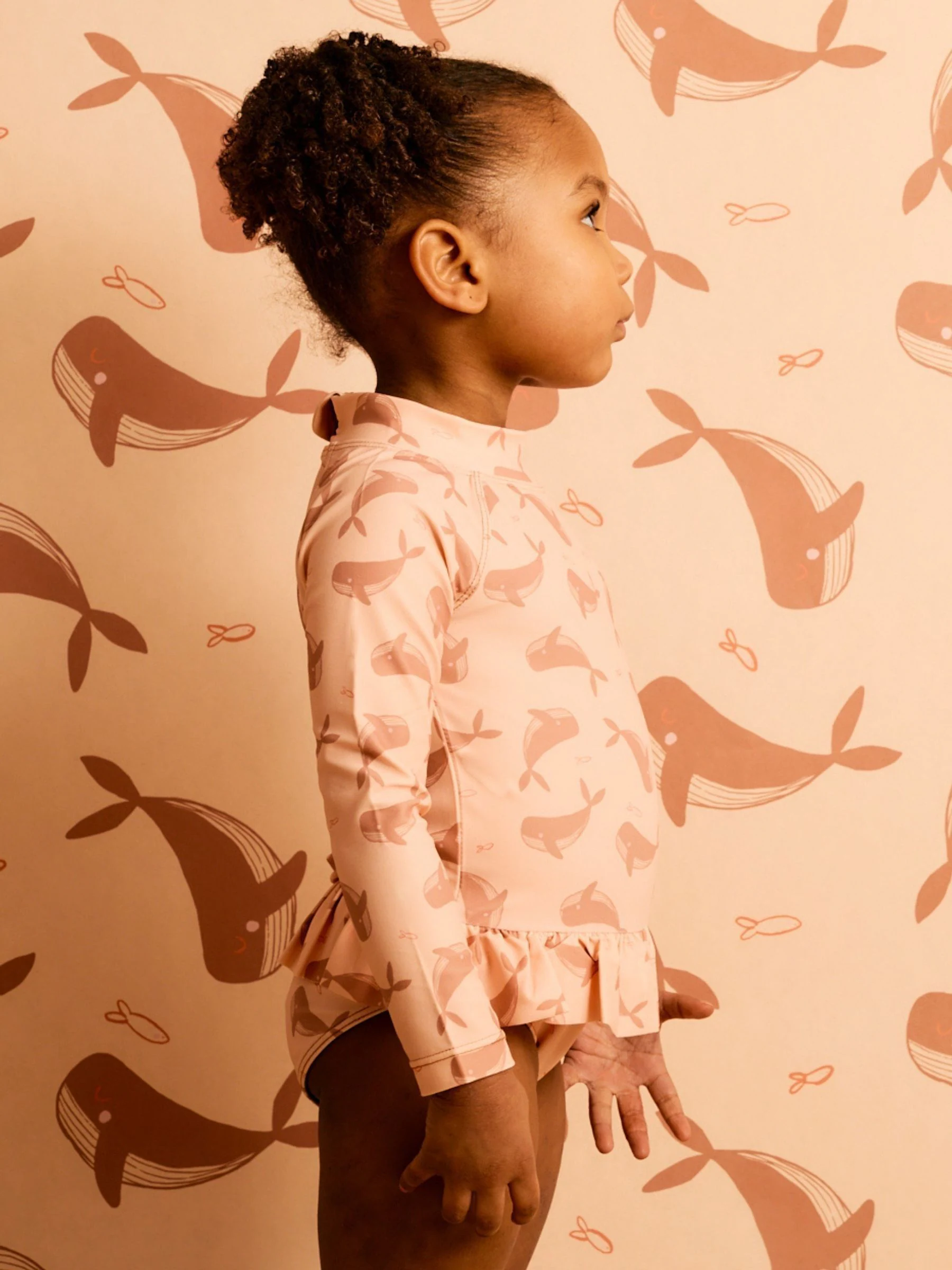 KIDLY BY MORI Polyester Long Sleeve Brown Swimsuit