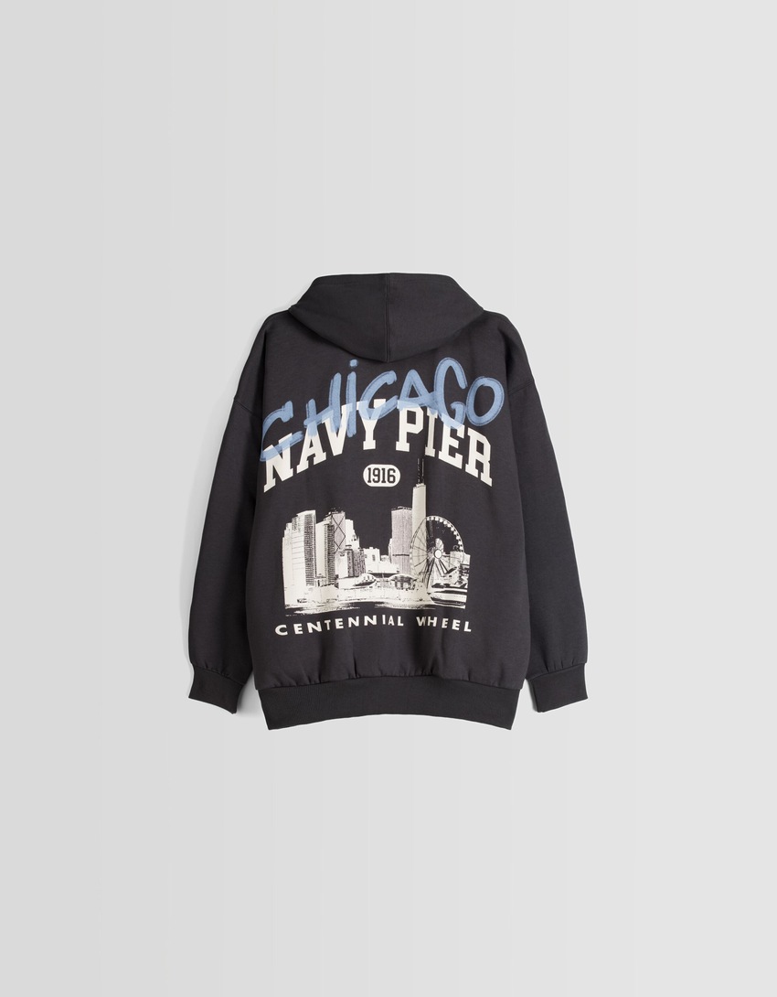 Moletom oversized com zíper e estampa